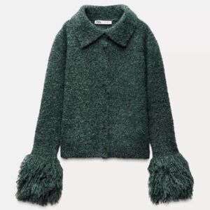 Zara Green Fringe Sweater